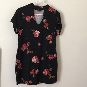 Black shirt with front peek-a-boo and roses